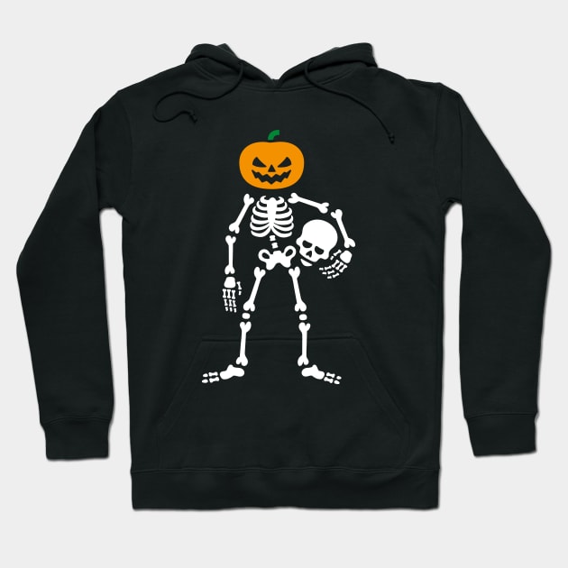 Skeleton holding skull - pumpkin Head Halloween Hoodie by LaundryFactory